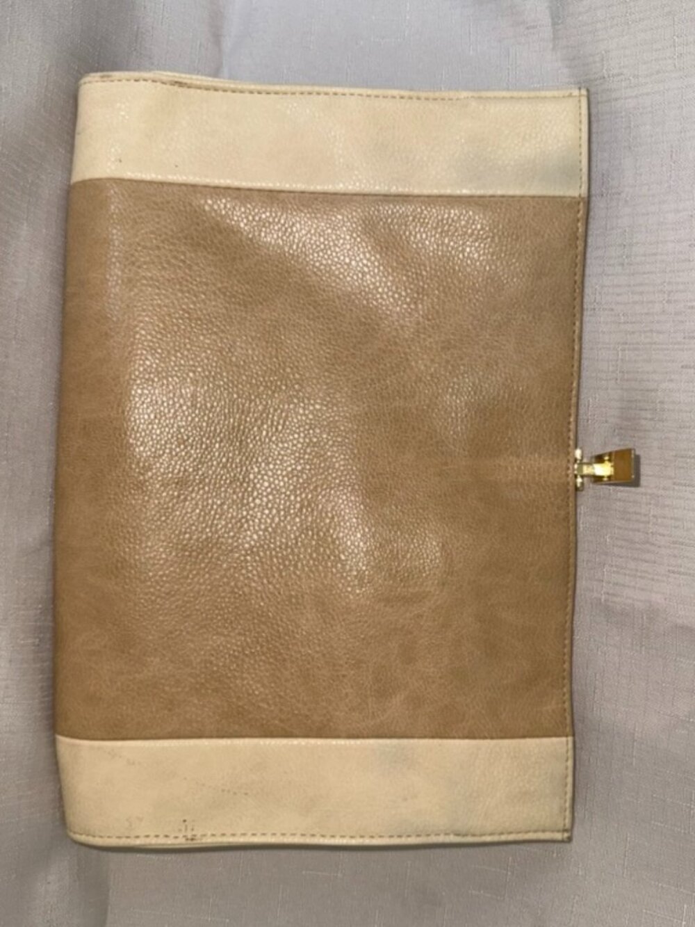 The Limited Colorblock Clutch Evening Bag Taupe Cream Gold Kiss Lock